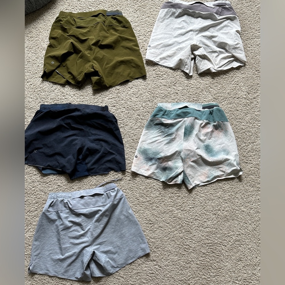 Used Lululemon 6” Surge shorts. All lined except for grey pair.